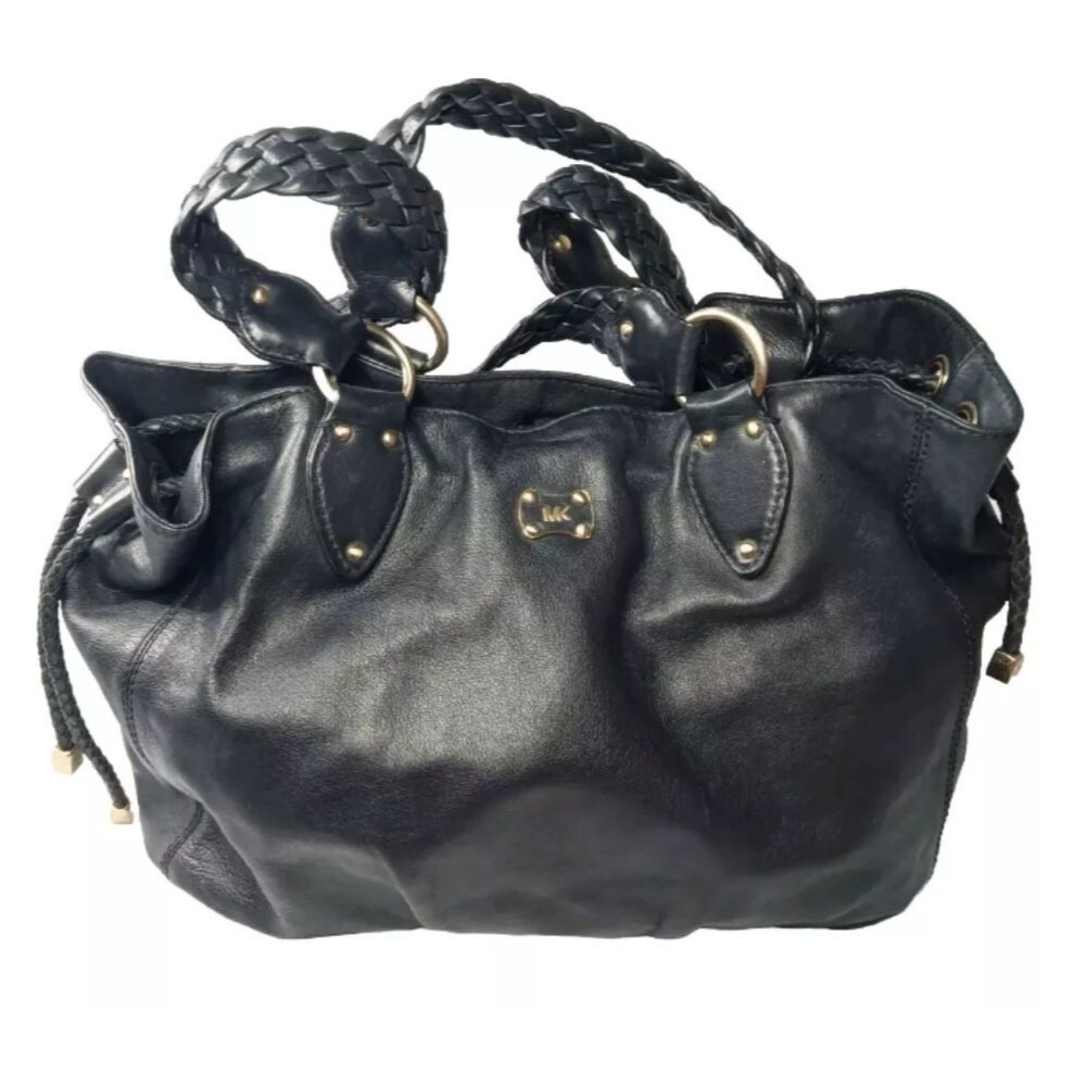 Michael Kors Woodside Large Satchel Leather Handbag Black Retail $378